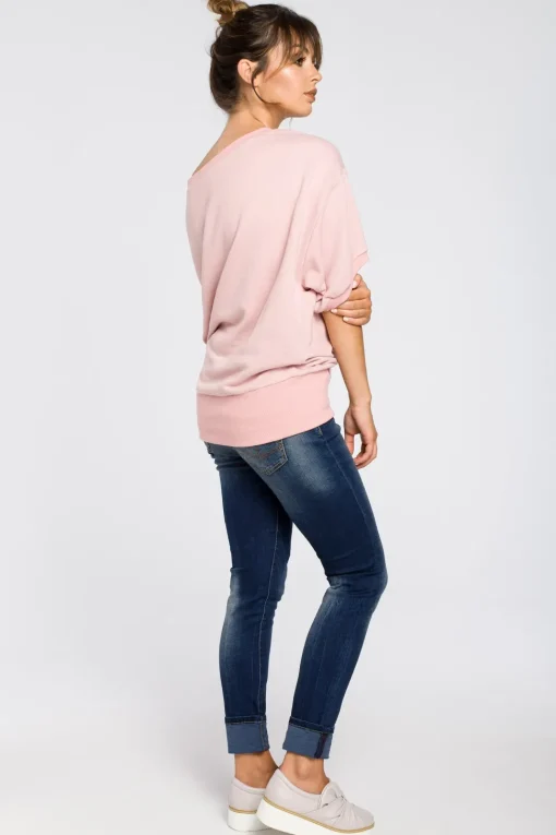 Bluza oversize z rękawami kimono - pudrowa