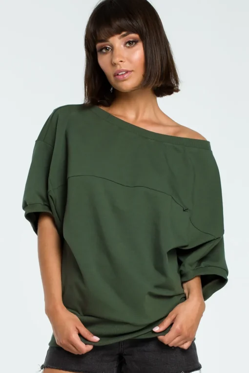 Bluza oversize z rękawem kimono - militarno-zielona