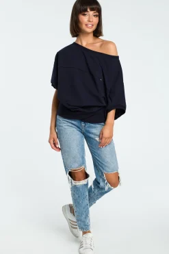 Bluza oversize z rękawem kimono - granatowa