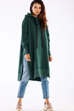 Bluza oversize z rozcięciami po bokach - zielona