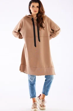 Bluza oversize z rozcięciami po bokach - beżowa