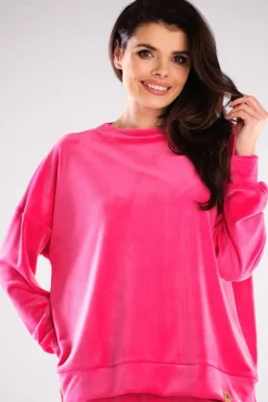 Bluza oversize z weluru - różowa