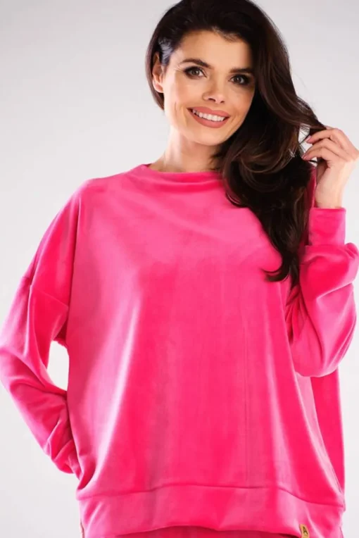 Bluza oversize z weluru - różowa
