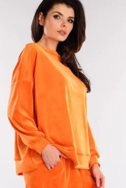 Bluza oversize z weluru - pomarańczowa