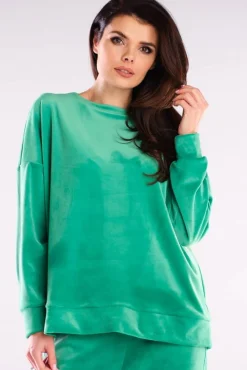 Bluza oversize z weluru - zielona