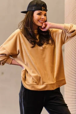 Bluza oversize z weluru - beżowa