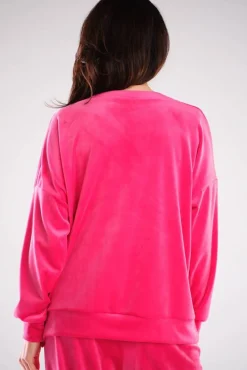 Bluza oversize z weluru - różowa