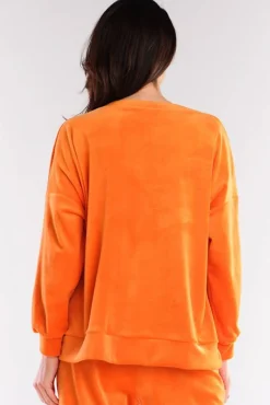 Bluza oversize z weluru - pomarańczowa