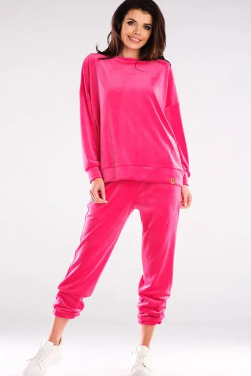 Bluza oversize z weluru - różowa