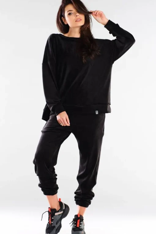Bluza oversize z weluru - czarna