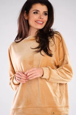 Bluza oversize z weluru - beżowa