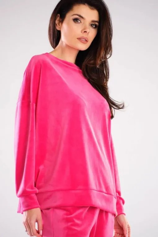 Bluza oversize z weluru - różowa