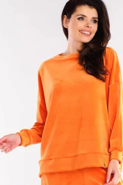Bluza oversize z weluru - pomarańczowa