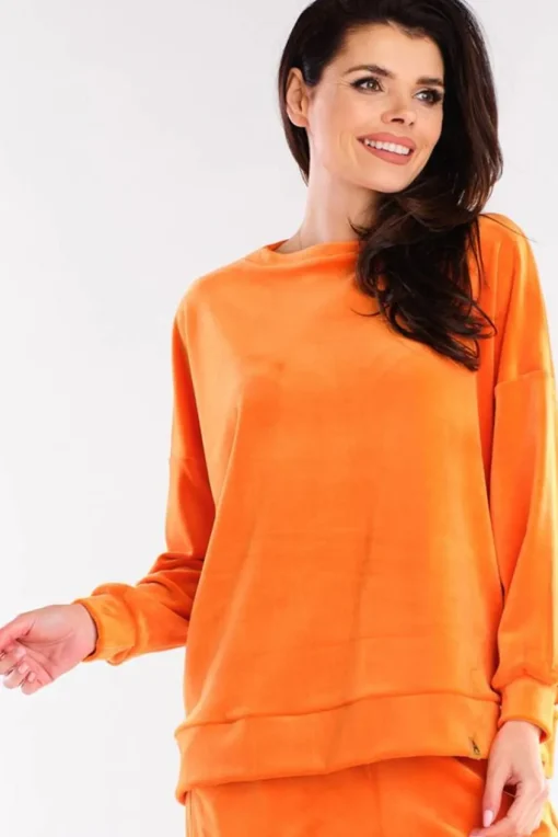 Bluza oversize z weluru - pomarańczowa