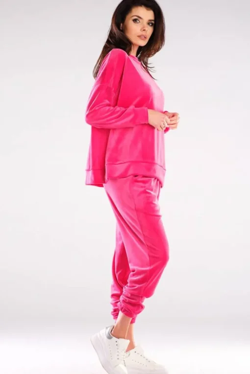 Bluza oversize z weluru - różowa