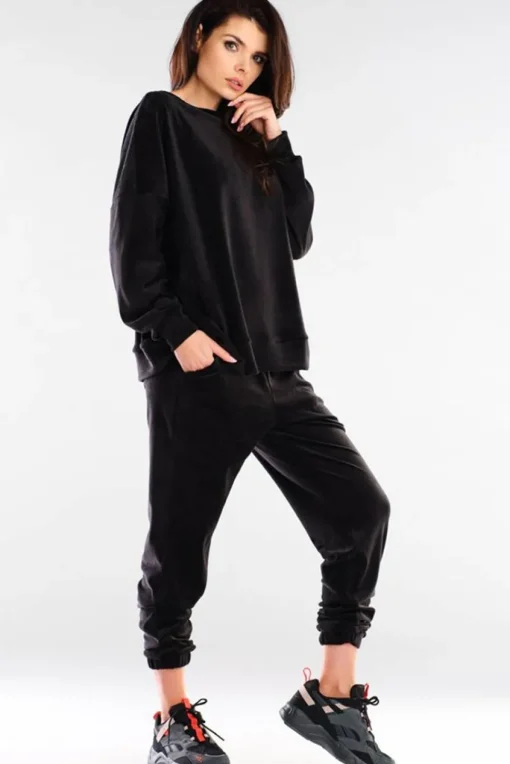 Bluza oversize z weluru - czarna