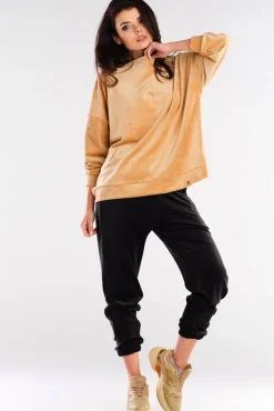 Bluza oversize z weluru - beżowa
