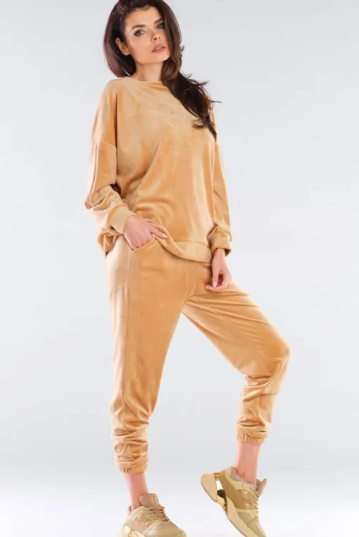 Bluza oversize z weluru - beżowa
