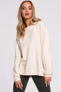 Bluza oversize ze ściągaczem na dole – waniliowa