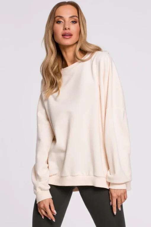 Bluza oversize ze ściągaczem na dole – waniliowa