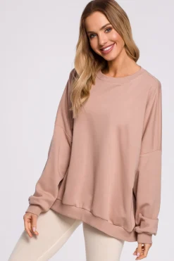 Bluza oversize ze ściągaczem na dole – mocca