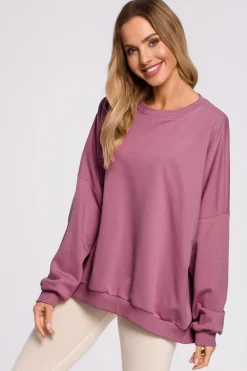 Bluza oversize ze ściągaczem na dole – wrzosowa