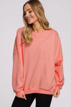 Bluza oversize ze ściągaczem na dole – koralowa
