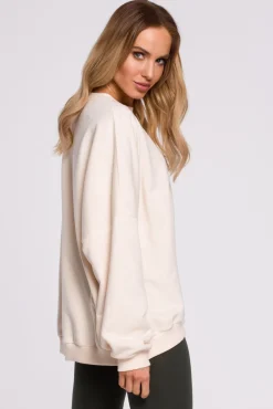 Bluza oversize ze ściągaczem na dole – waniliowa