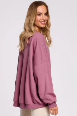Bluza oversize ze ściągaczem na dole – wrzosowa