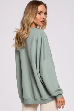 Bluza oversize ze ściągaczem na dole – miętowa