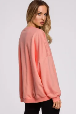 Bluza oversize ze ściągaczem na dole – koralowa