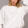 Bluza szeroka z haftem - ecru
