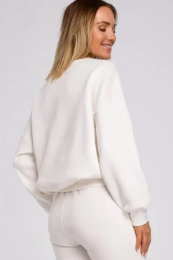 Bluza szeroka z haftem - ecru