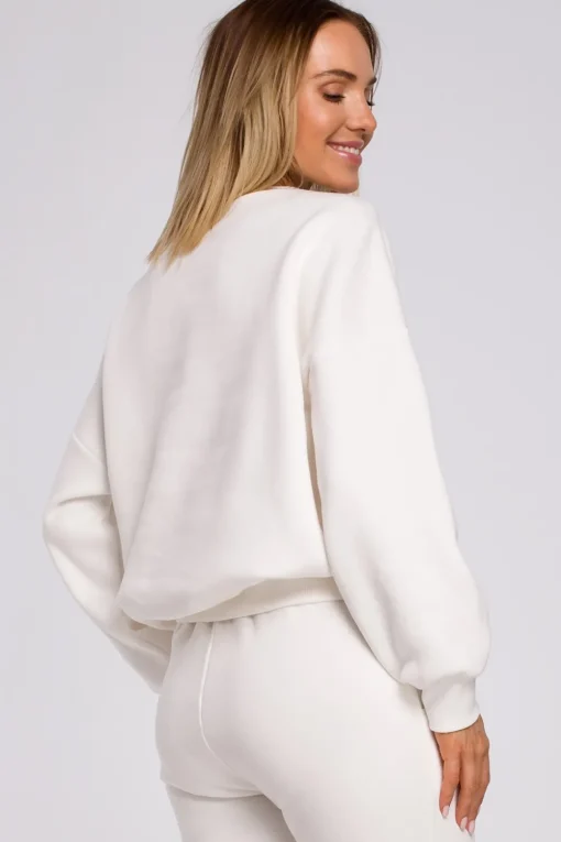 Bluza szeroka z haftem - ecru