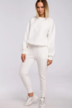 Bluza szeroka z haftem - ecru