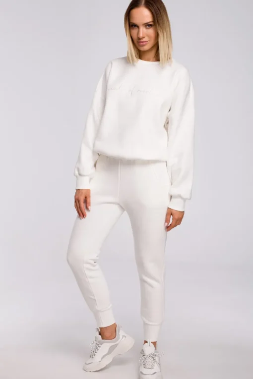 Bluza szeroka z haftem - ecru