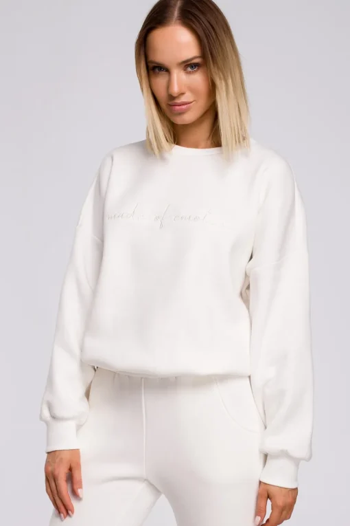 Bluza szeroka z haftem - ecru