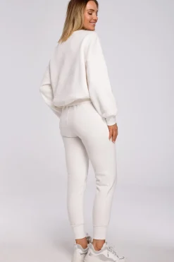Bluza szeroka z haftem - ecru