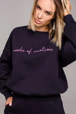 Bluza szeroka z haftem - granatowa