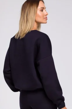 Bluza szeroka z haftem - granatowa