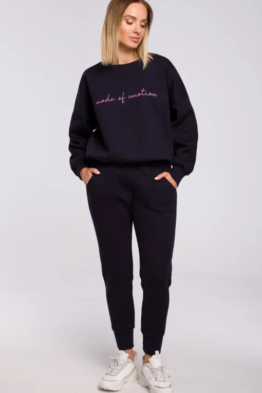 Bluza szeroka z haftem - granatowa