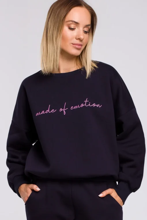 Bluza szeroka z haftem - granatowa