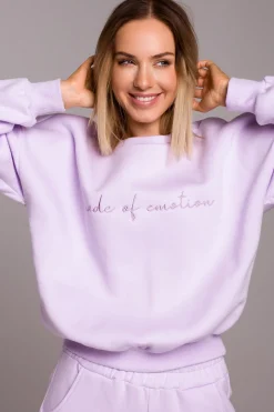 Bluza szeroka z haftem - liliowa