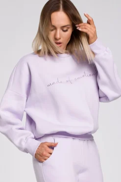 Bluza szeroka z haftem - liliowa