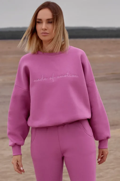 Bluza szeroka z haftem - lawendowa