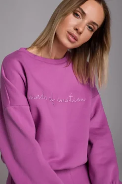 Bluza szeroka z haftem - lawendowa