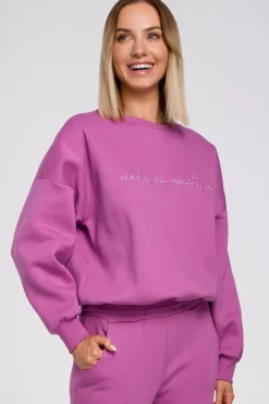 Bluza szeroka z haftem - lawendowa