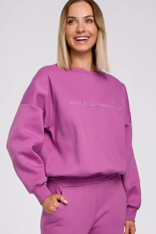 Bluza szeroka z haftem - lawendowa