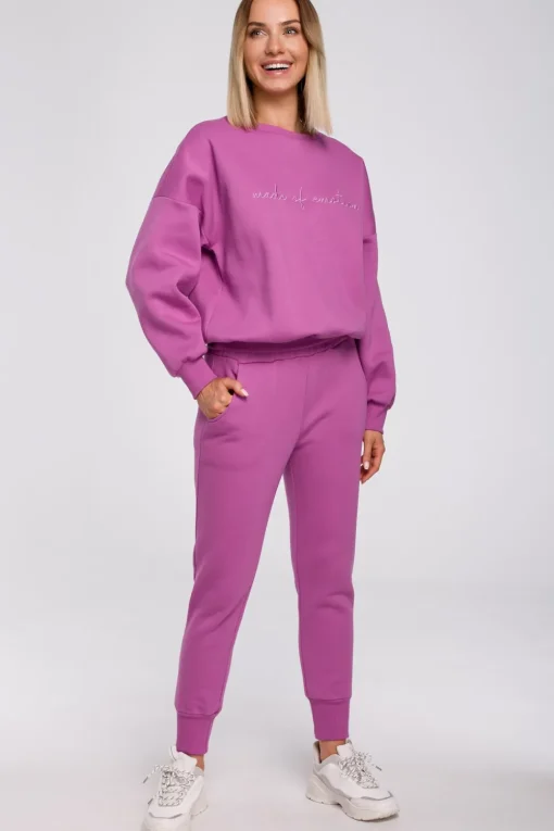 Bluza szeroka z haftem - lawendowa