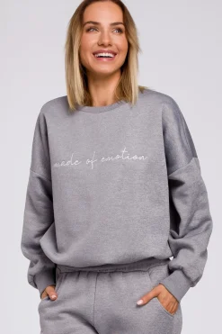 Bluza szeroka z haftem - stalowa
